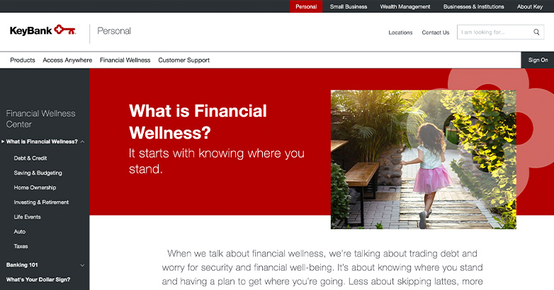KeyBank's homepage features their simple and bold logo.