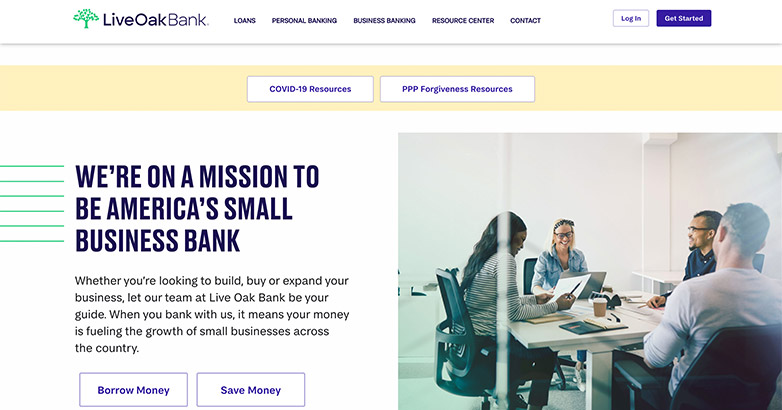 Live Oak Bank's dynamic website effectively utilizes different elements, bringing energy and cohesion to the brand