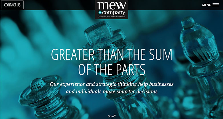 The website for Mew features consistent use of their brand's blue color throughout the site.