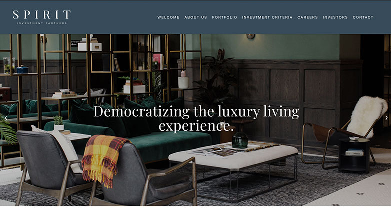 Spirit real estate investor website design uses elegant colors and fonts.
