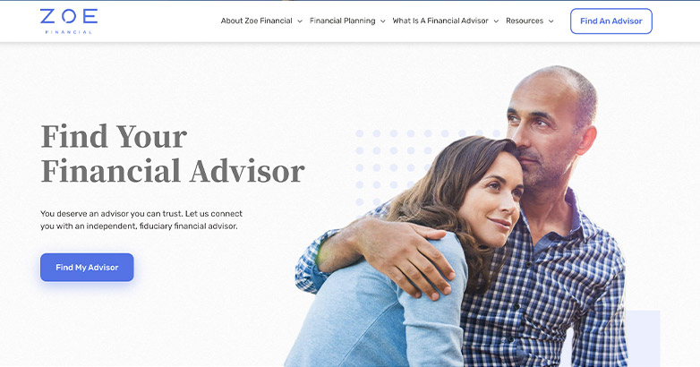 zoe financial advisor website design