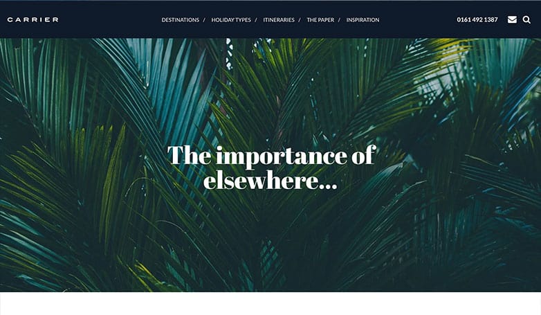 Luxury travel website design - Carrier