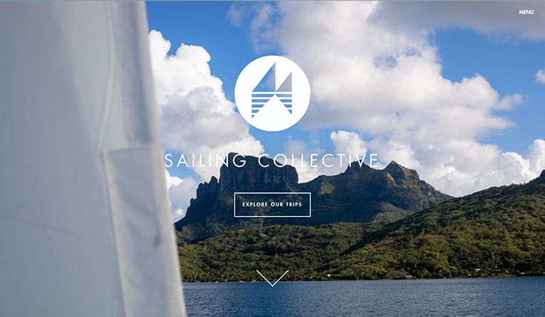 Sailing Collective's website features a full-screen image on the welcome screen.