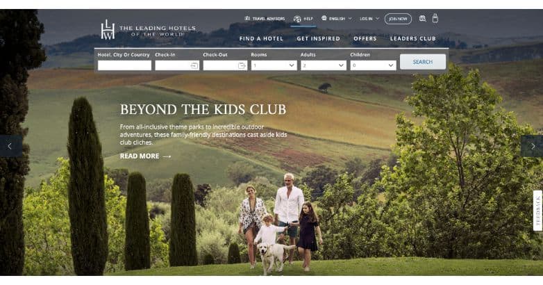 LHW's website entices visitors with a rotating carousel of luxurious travel images on the homepage.