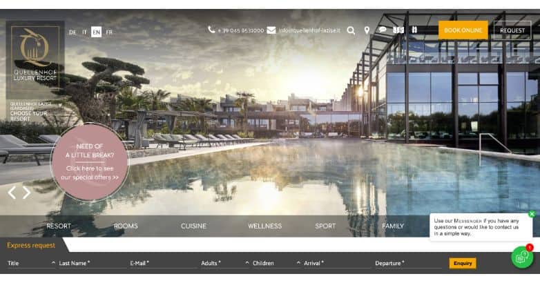Quellenhof's luxury travel website design impresses with 360-degree views of Italian vacation destinations.