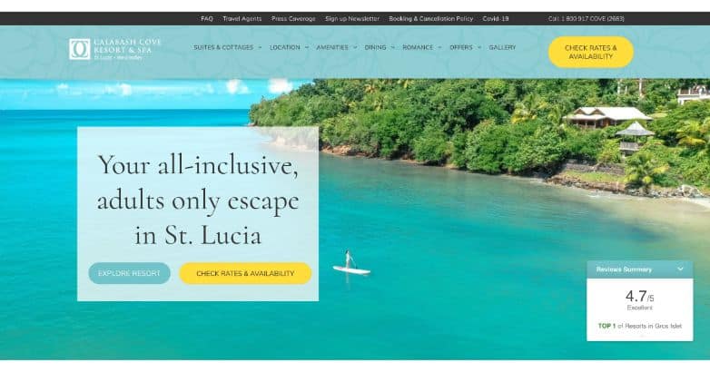 The website design is well-thought-out and makes great use of reviews and CTAs to attract potential guests.