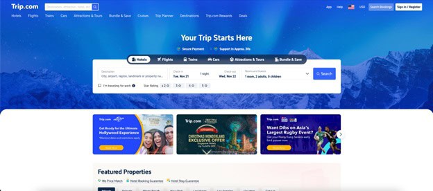 Trip site home page layout with full-page backgrounds and an effective call to action.