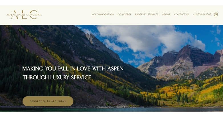 The Aspen Luxury Concierge website, created by Mediaboom