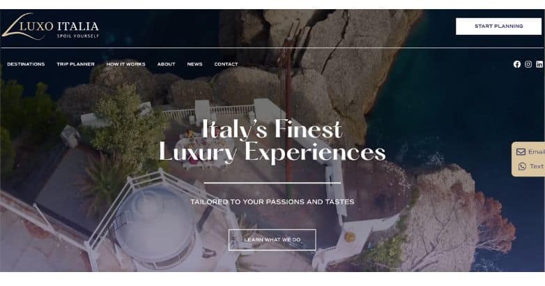 Luxo Italia's luxury travel website was designed by Mediaboom