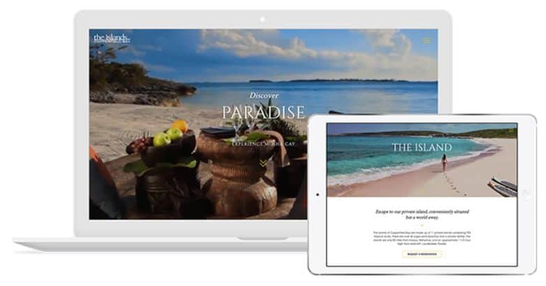 Mockup of the luxury travel website design of Musha Cay, designed by Mediaboom