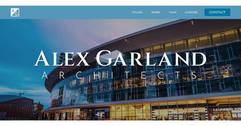 Modern architectural design of Alex Garland Architects' building featured on the company's homepage