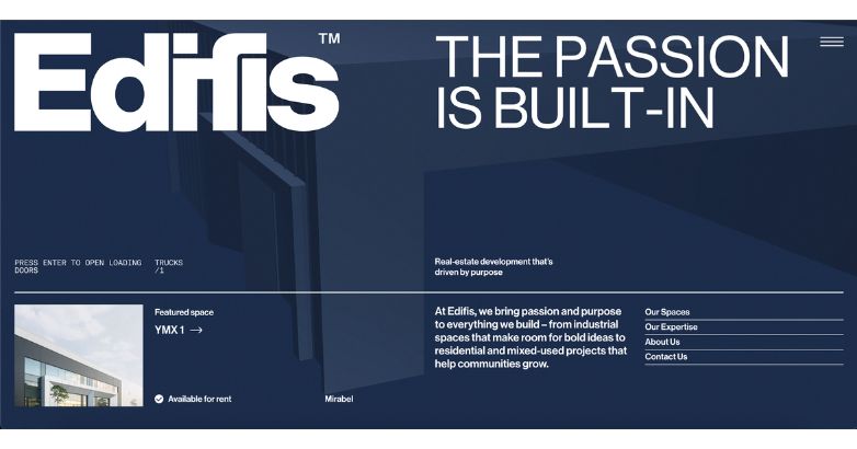 Edifis' commitment to passion-driven real estate development emphasized on their homepage