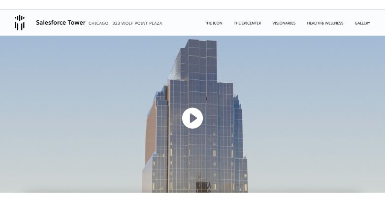 Promotional image of Salesforce Tower Chicago at Wolf Point Plaza, introducing the new epicenter of health and wellness in high-rise office spaces.