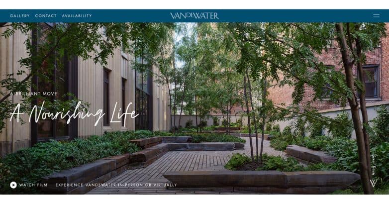 Tranquil residential garden within Vandewater properties, illustrating a commitment to a nourishing lifestyle in a serene urban environment.