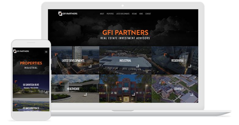 Professional layout of GFI Partners website showcasing their expertise in real estate investment advising.