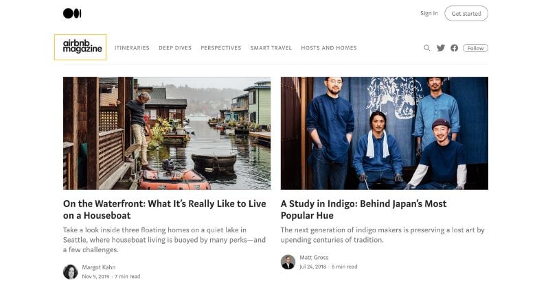 Airbnbmag offers some travel-related articles to further engage with its users