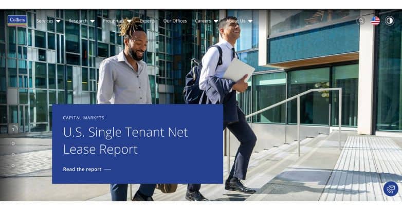 User-friendly interface on Colliers' homepage featuring a U.S. Single Tenant Net Lease Report