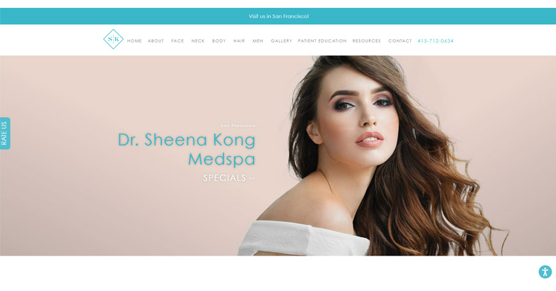 The Dr. Sheena Kong's spa website with relaxing color scheme, informative, and luxurious design
