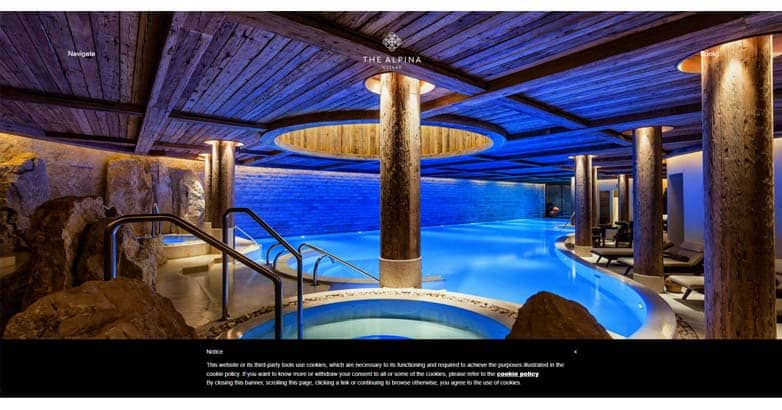 The Alpina Gstaad elegant website features high-quality imagery and friendly navigation menu with luxurious designed
