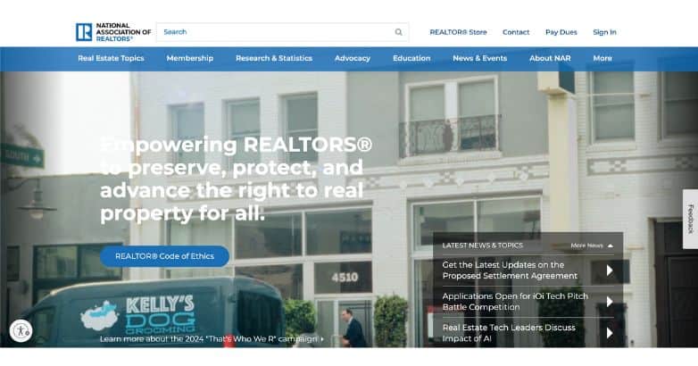 Empowering design on the NAR website, focused on realtor advocacy and rights, with clear navigational elements and engaging visuals.