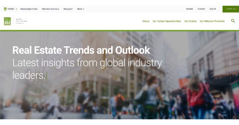 Contemporary and engaging homepage design by the Urban Land Institute