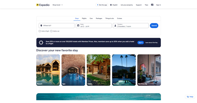The website of Expedia has a modern design and high-quality imagery