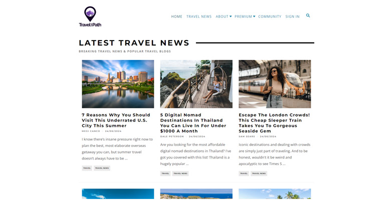 Travel Off Path homepage with news and blog content