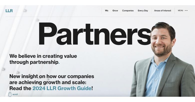 LLR Partners website with minimalist design and bold headline 'Partners'.