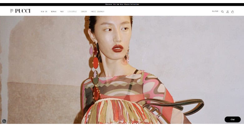 The elegant website of Emilio Pucci with artistic approach and luxury web layout
