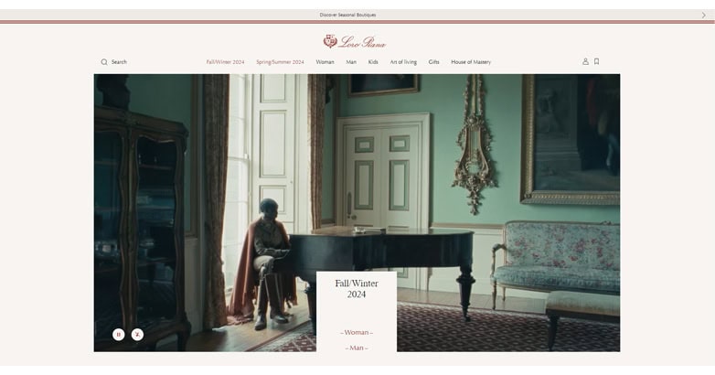 The elegant Loro Piana website features muted color palette, high-quality imagery, and easy navigation menu with luxury and tranquility web design
