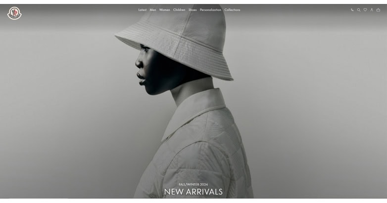 The luxurious website of Moncler features high-quality imagery, abstract elements and easy navigation menu