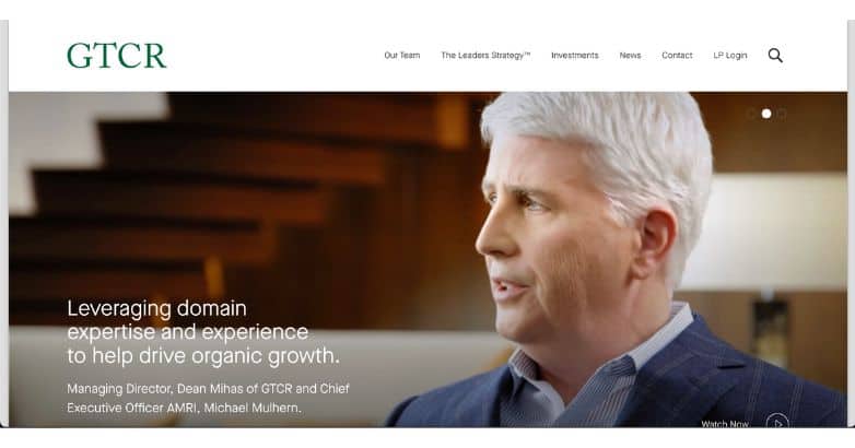 GTCR website highlighting a managing director in a professional setting.