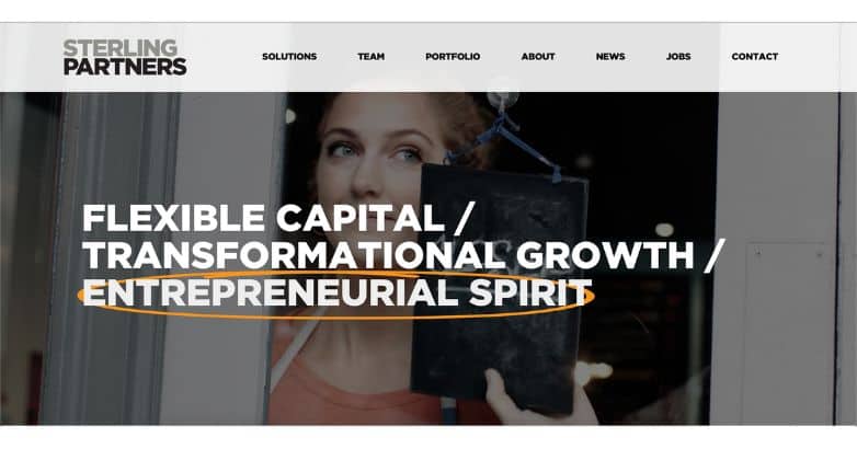 Experience Chicago-based Sterling Partners' diverse business portfolio through their website's cityscape image.