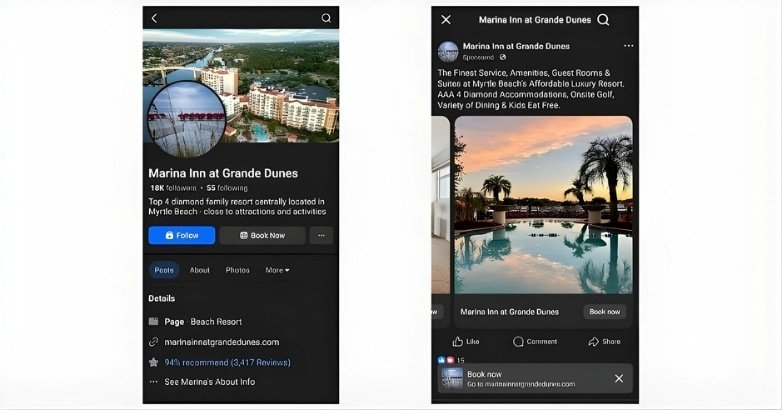 Meta Facebook ads showcasing luxury hotel promotions to drive engagement and bookings